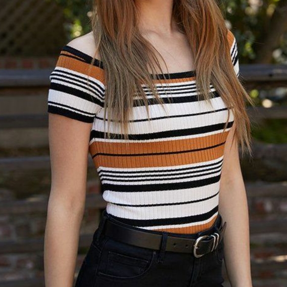 PacSun Tops - Pacsun LA Hearts Striped Off The Shoulder Sweater